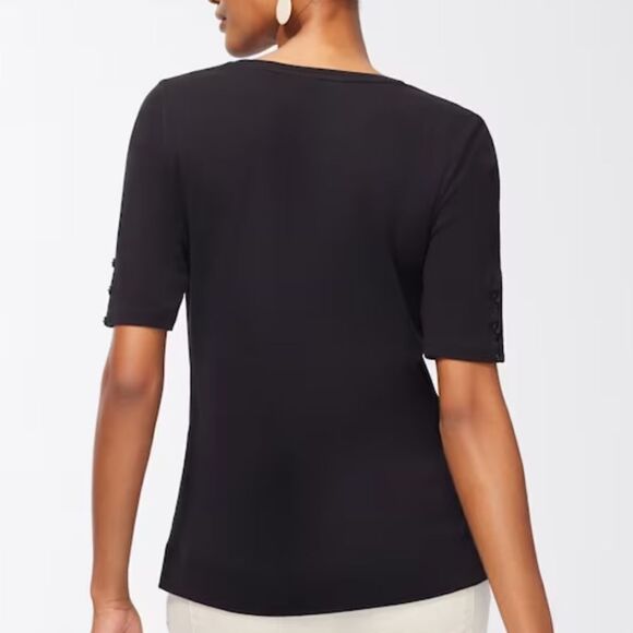 Chico’s Everyday Cotton button Sleeve Shortsleeve Basic Knit Tee Black 2 NWT - Picture 3 of 7